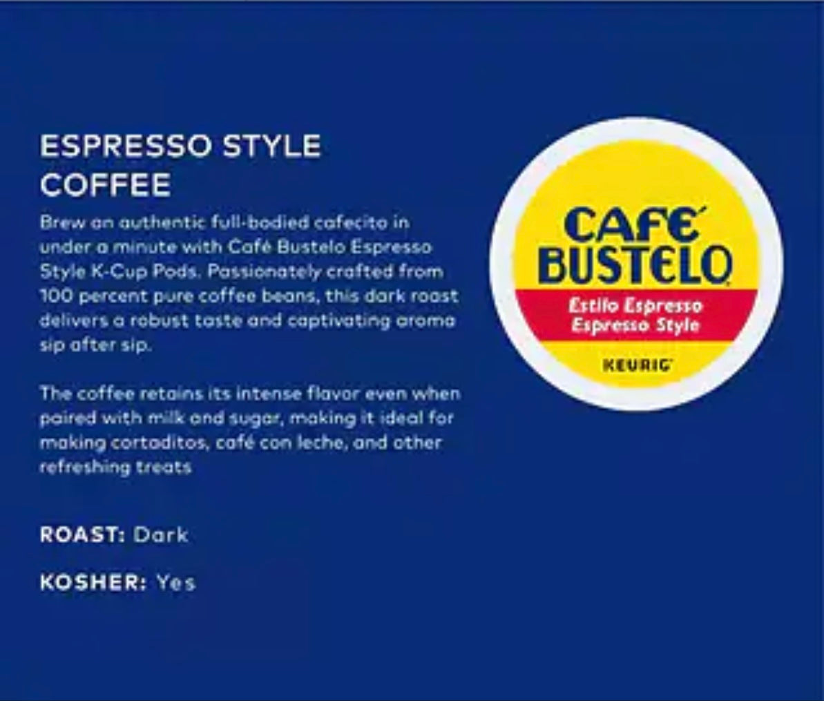 Cafe Bustelo Espresso Coffee, Dark Roast, Keurig® K-Cup® Pods, 24/Box