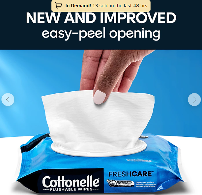 Cottonelle Flushable Toilet Paper Wipe, White, 42 Sheets/Pack, 8 Packs/Carton