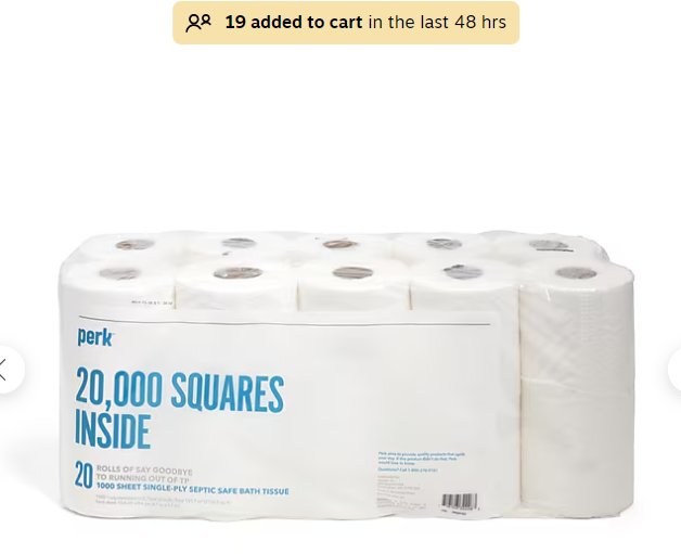 Perk™ Septic Safe Toilet Paper, 1-ply, White, 1000 Sheets/Roll, 20 Rolls/Pack