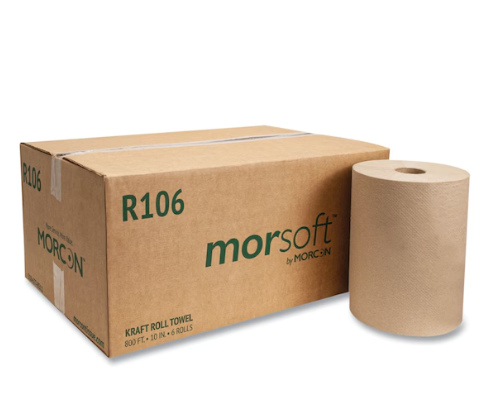 Hardwound Paper Towels, 1 Ply, Continuous Roll Sheets, 800 ft, Kraft, 6 PK