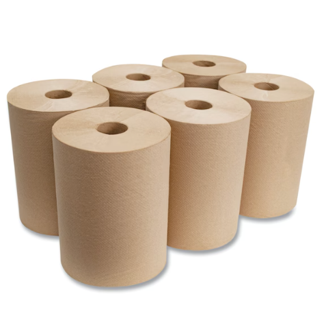 Hardwound Paper Towels, 1 Ply, Continuous Roll Sheets, 800 ft, Kraft, 6 PK
