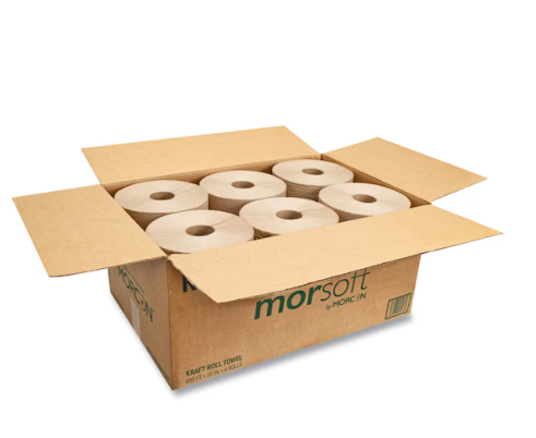 Hardwound Paper Towels, 1 Ply, Continuous Roll Sheets, 800 ft, Kraft, 6 PK