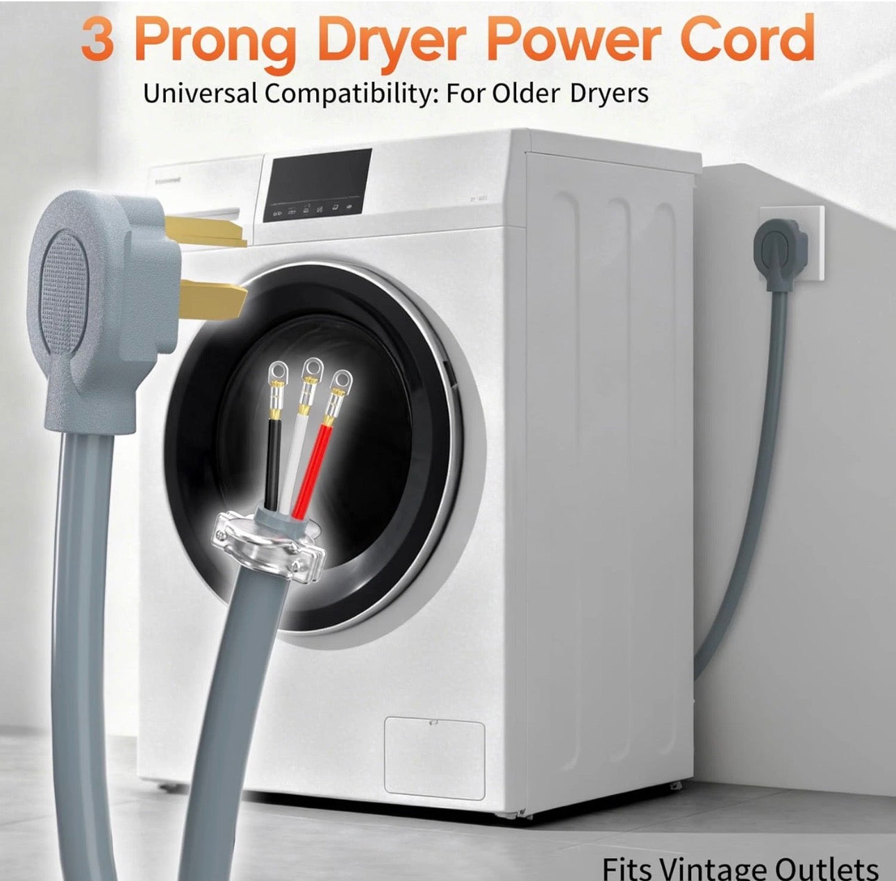 6 ft 3 Prong Dryer Cord, 30Amp 10 Gauge Dryer Power Cord Replacement.