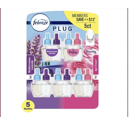 Febreze Plug Refills – Mediterranean Lavender & Downy April Fresh Scents.