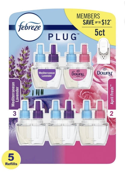Febreze Plug Refills – Mediterranean Lavender & Downy April Fresh Scents.