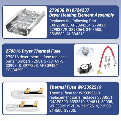 279838 W10724237 Dryer Heating Element  Fits for Whirlpool Kenmore 70 80 Series