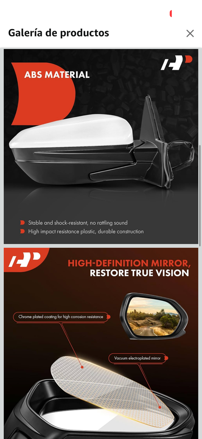 A-Premium electric rearview mirror for driver's side, compatible with Honda Civic 2016, 2017, 2018, 2019, 2020 and 2021. Manual exterior mirror, non-heated, white, painted to match.