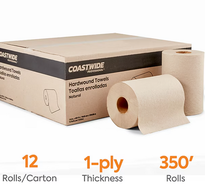 Coastwide Professional™ Recycled Hardwound Paper Towels, 1-Ply, 350 ft./Roll, 12 Rolls/Carton