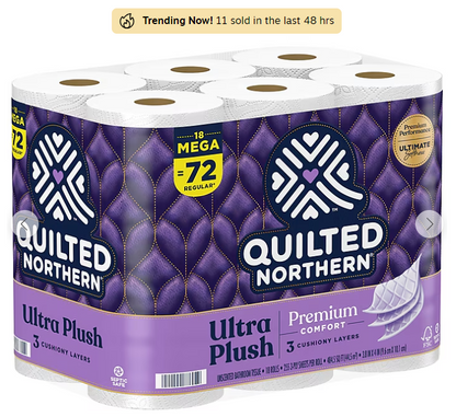 Quilted Northern Ultra Plush 3-Ply Standard Toilet Paper, White, 255 Sheets/Roll, 18 Rolls/Case