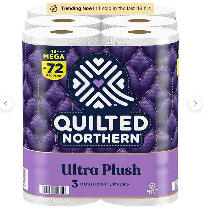 Quilted Northern Ultra Plush 3-Ply Standard Toilet Paper, White, 255 Sheets/Roll, 18 Rolls/Case