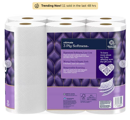 Quilted Northern Ultra Plush 3-Ply Standard Toilet Paper, White, 255 Sheets/Roll, 18 Rolls/Case